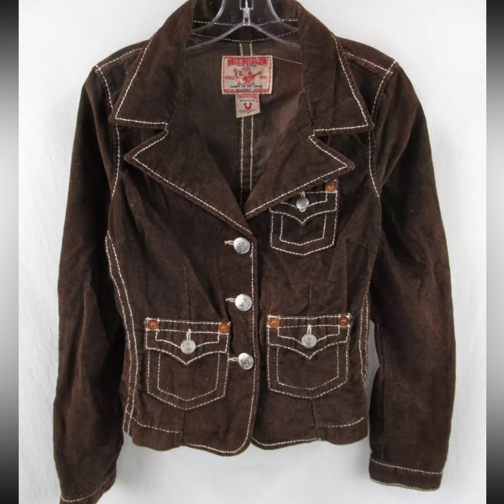 True Religion Women's Jackie Big T Brown Corduroy Jacket Size M #A803